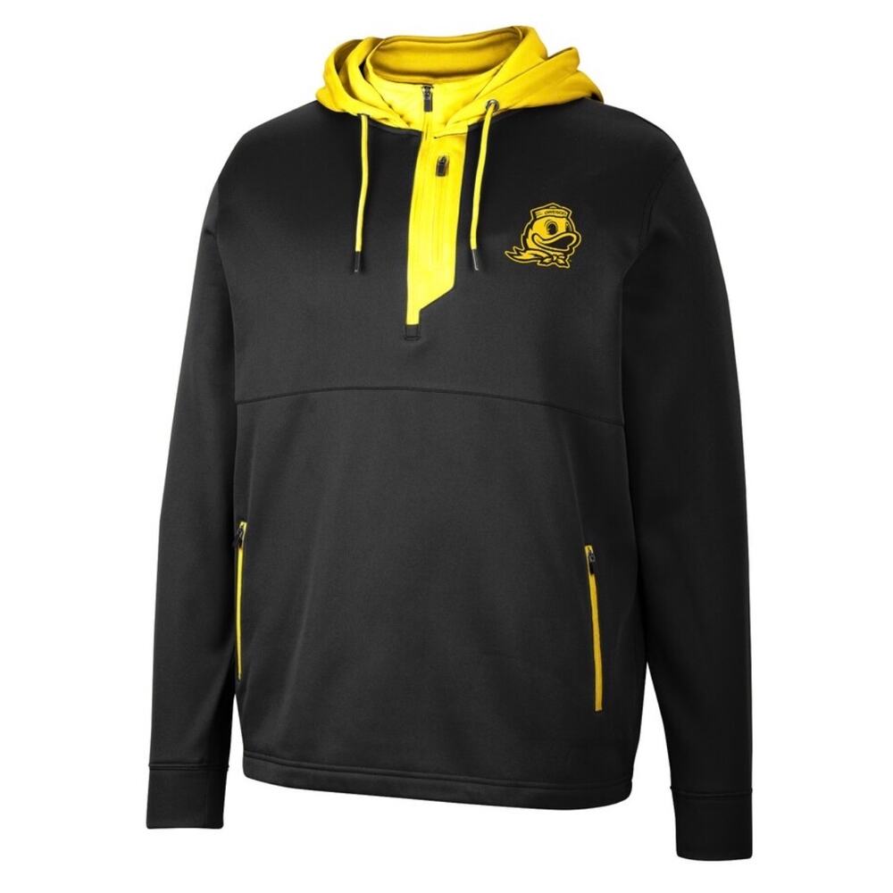 Men's Colosseum Black Oregon Ducks Luge 3.0 Quarter-Zip Hoodie.